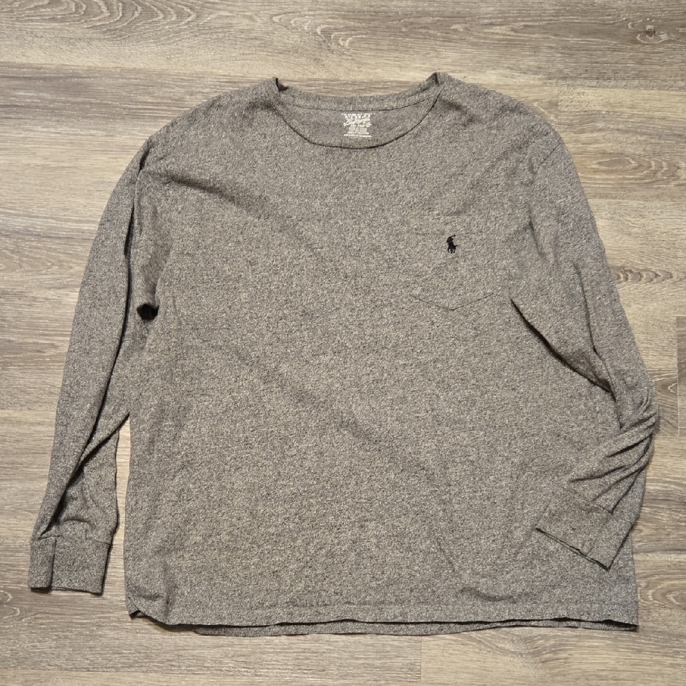 RL Polo Gray Long Sleeve Logo Tee Sz Large